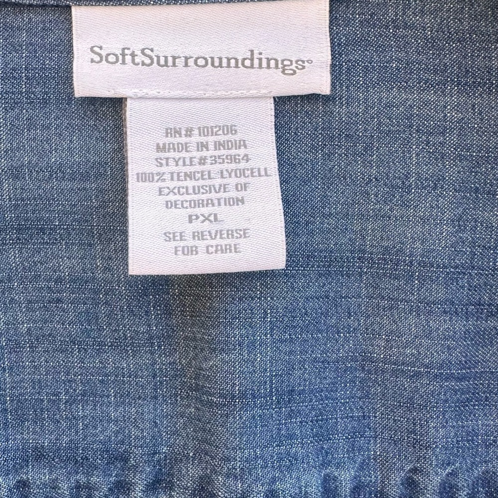 Soft Surroundings Denim Button Down With Embroide… - image 3